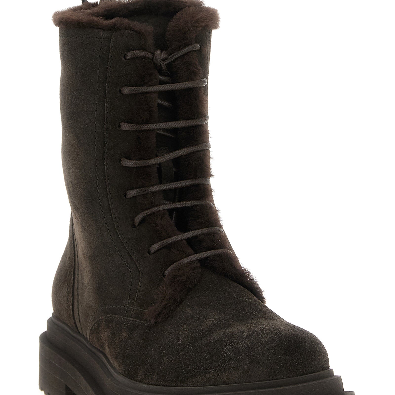 Brunello Cucinelli Brown Calfskin Lace-Up Boots Brunello Cucinelli