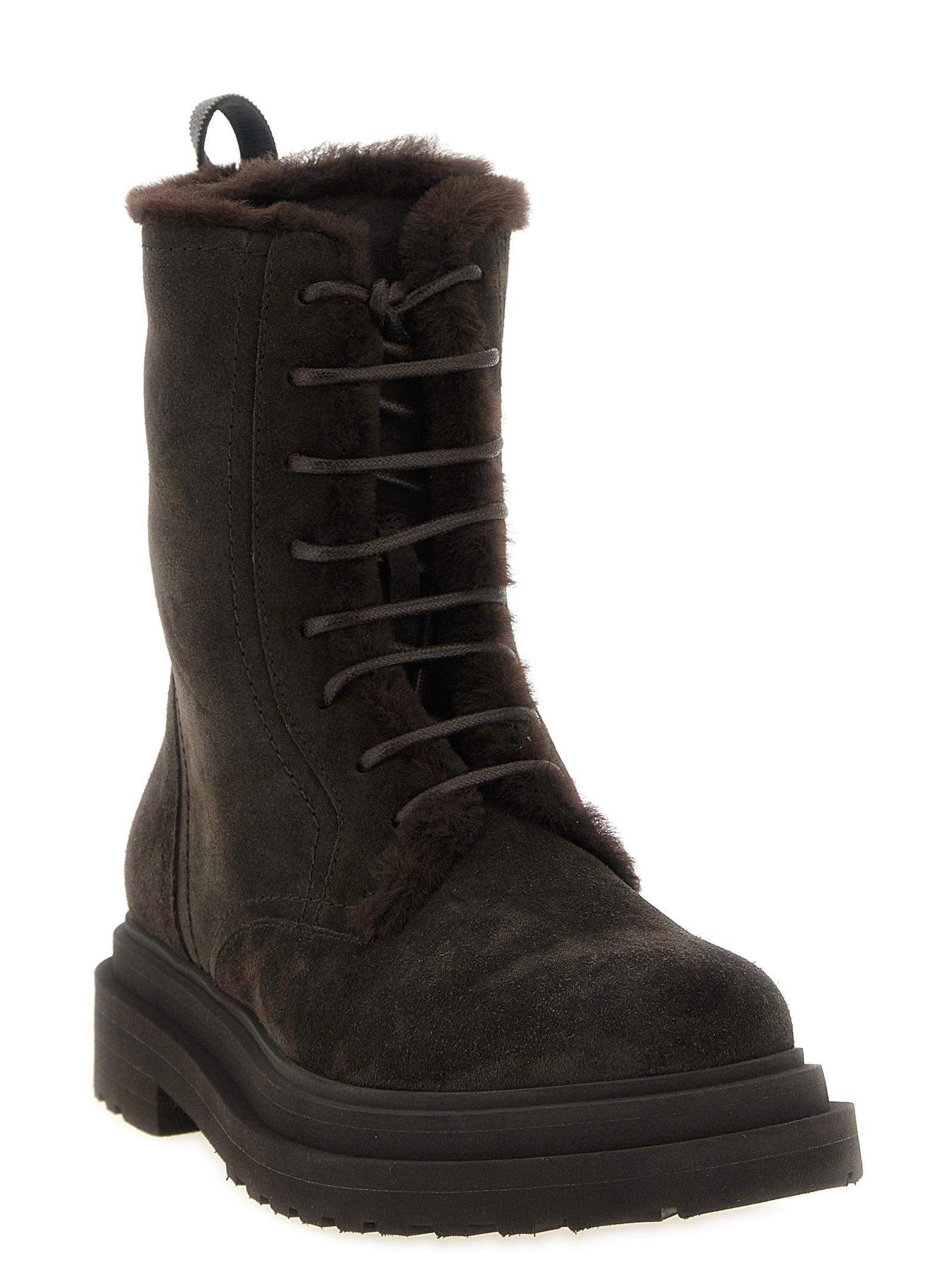 Brunello Cucinelli Brown Calfskin Lace-Up Boots Brunello Cucinelli