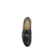 Valentino Garavani Black Calf Leather Bos Taurus Slip-On Loafers