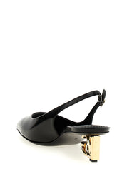 Black Calfskin Mid Heel Pumps
