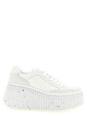 White Polyester Wedge Sandals