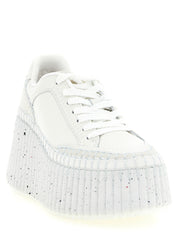 White Polyester Wedge Sandals