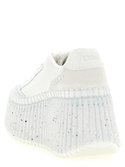 White Polyester Wedge Sandals