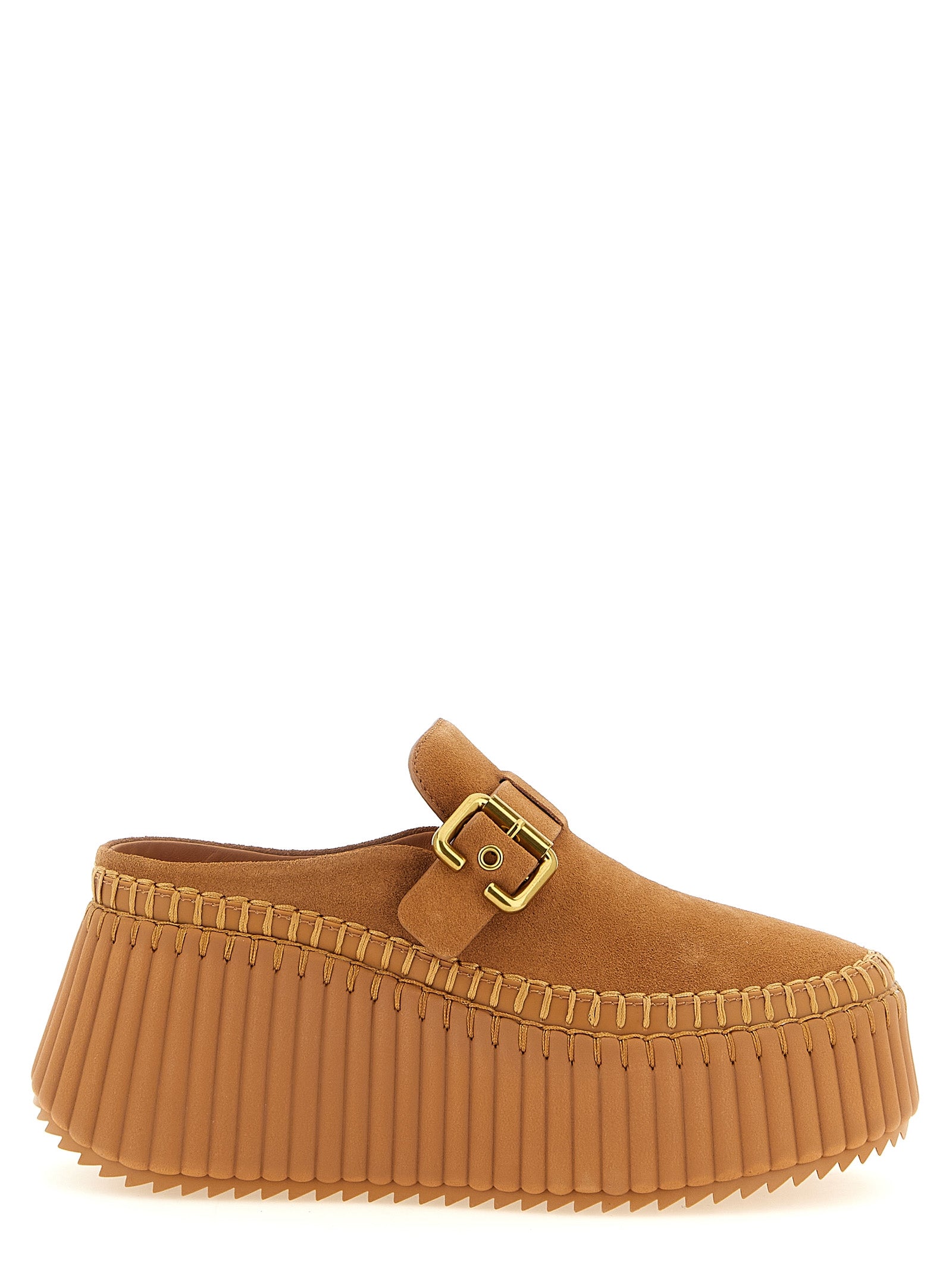 Beige Calfskin Wedge Sandals