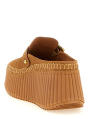 Beige Calfskin Wedge Sandals