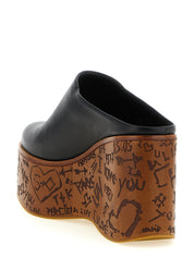 Black Calfskin Wedge Sandals