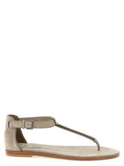 Brunello Cucinelli Beige Calfskin Flat Sandals