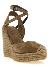 Brunello Cucinelli Brown Calfskin Wedge Sandals