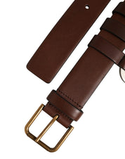 Men Brown Leather Gold Buckle Carabine Belt