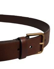 Men Brown Leather Gold Buckle Carabine Belt