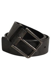 Black Leather Brushed Metal Buckle Men Belt