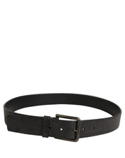 Black Leather Brushed Metal Buckle Men Belt
