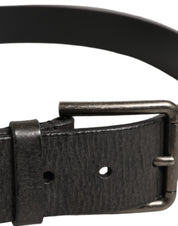Black Leather Brushed Metal Buckle Men Belt