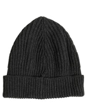 Men Charcoal Grey Ribbed Wool Knit Beanie One Size Hat