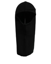 Men Black Wool Ribbed Knit Balaclava Wrap One Size Hat