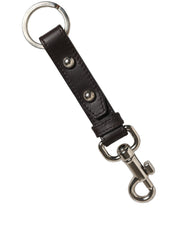 Black Plain Leather Silver Brass Keyring Holder Keychain