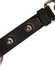 Black Plain Leather Silver Brass Keyring Holder Keychain