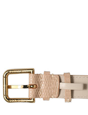 Beige Textured Leather Gold Buckle Belt Strap Bracelet
