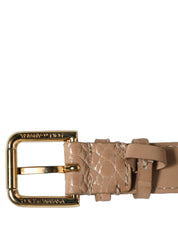 Brown Embossed Leather Gold Buckle Belt Strap Bracelet