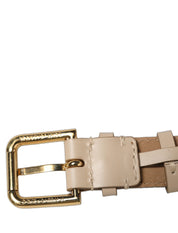 Beige Calfskin Leather Gold Buckle Belt Strap Bracelet