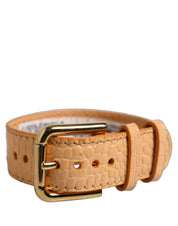 Dolce & Gabbana Beige Embossed Leather Gold Buckle Belt Strap Bracelet
