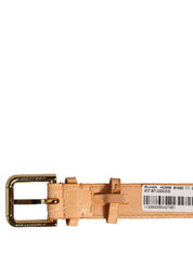 Beige Embossed Leather Gold Buckle Belt Strap Bracelet