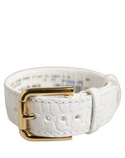 Dolce & Gabbana White Embossed Leather Gold Buckle Belt Strap Bracelet