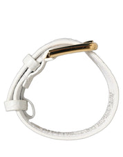 White Embossed Leather Gold Buckle Belt Strap Bracelet