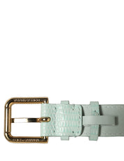 Green Textured Leather Gold Buckle Belt Strap Bracelet