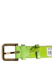 Green Textured Leather Gold Buckle Belt Strap Bracelet