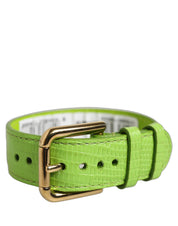 Dolce & Gabbana Green Textured Leather Gold Buckle Belt Strap Bracelet