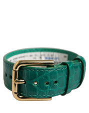 Dolce & Gabbana Green Embossed Leather Gold Buckle Belt Strap Bracelet