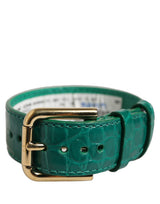 Dolce & Gabbana Green Embossed Leather Gold Buckle Belt Strap Bracelet