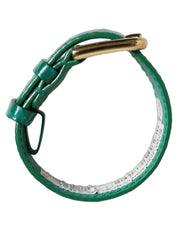 Green Embossed Leather Gold Buckle Belt Strap Bracelet
