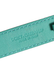 Blue Embossed Leather Gold Buckle Belt Strap Bracelet