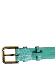 Blue Embossed Leather Gold Buckle Belt Strap Bracelet