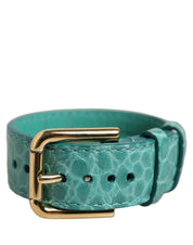 Dolce & Gabbana Blue Embossed Leather Gold Buckle Belt Strap Bracelet