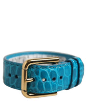 Dolce & Gabbana Blue Embossed Leather Gold Buckle Belt Strap Bracelet