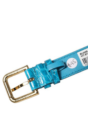 Blue Embossed Leather Gold Buckle Belt Strap Bracelet