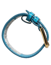 Blue Embossed Leather Gold Buckle Belt Strap Bracelet
