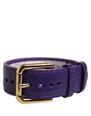 Dolce & Gabbana Violet Textured Leather Gold Buckle Belt Strap Bracelet