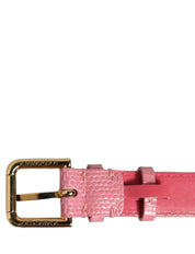 Pink Textured Leather Gold Buckle Belt Strap Bracelet