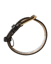 Black Calfskin Leather Gold Buckle Belt Strap Bracelet