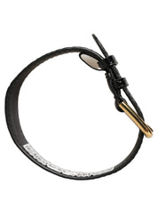 Black Textured Leather Gold Buckle Belt Strap Bracelet