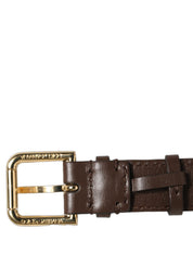 Brown Calfskin Leather Gold Buckle Belt Strap Bracelet