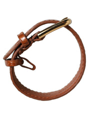 Brown Textured Leather Gold Buckle Belt Strap Bracelet