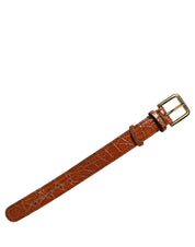 Brown Textured Leather Gold Buckle Belt Strap Bracelet