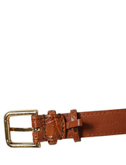 Brown Textured Leather Gold Buckle Belt Strap Bracelet
