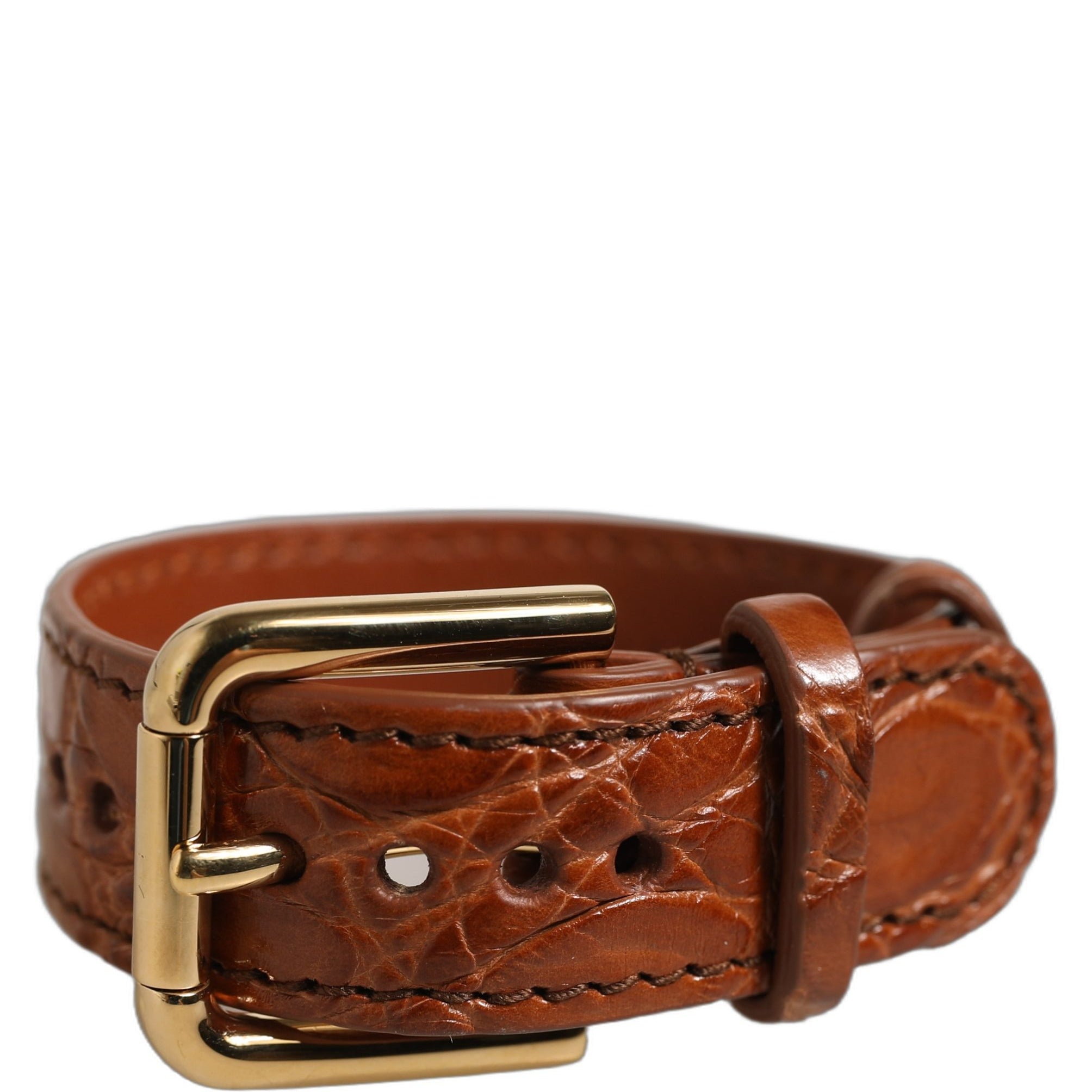 Dolce & Gabbana Brown Textured Leather Gold Buckle Belt Strap Bracelet Dolce & Gabbana