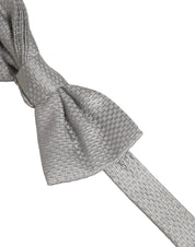 Men Gray 100% Silk Adjustable Neck Papillon Bow Tie